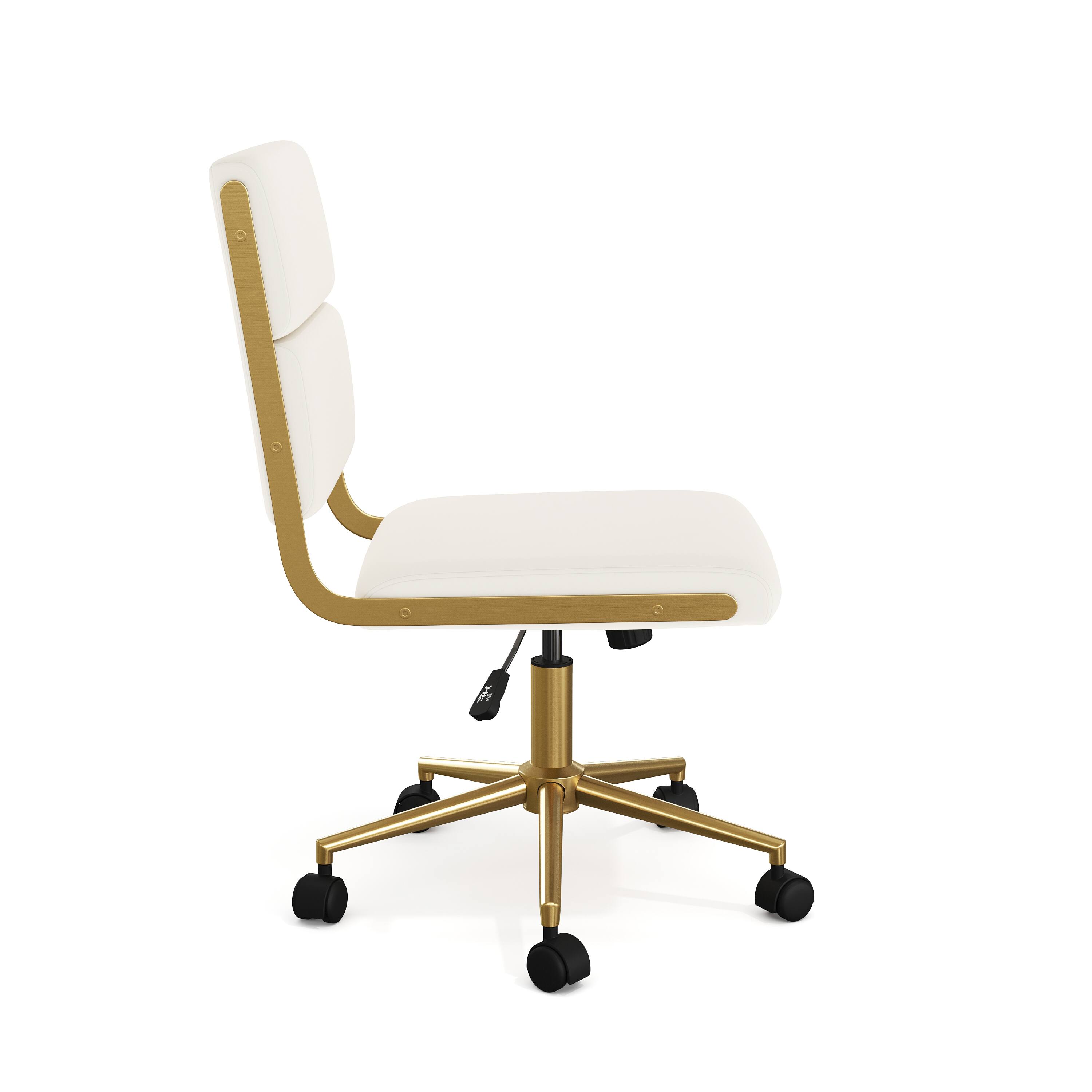 Alt View 9. Martha Stewart - Lulu Upholstered Height-Adjust Swivel Home Office Chair - Off White Faux Leather/Polished Brass Frame.