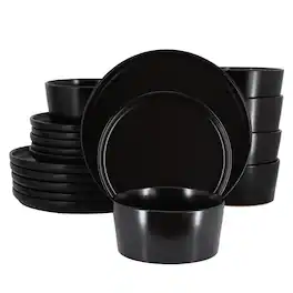 Elama - Josh 18 Piece Stoneware Dinnerware Set in Matte - Black
