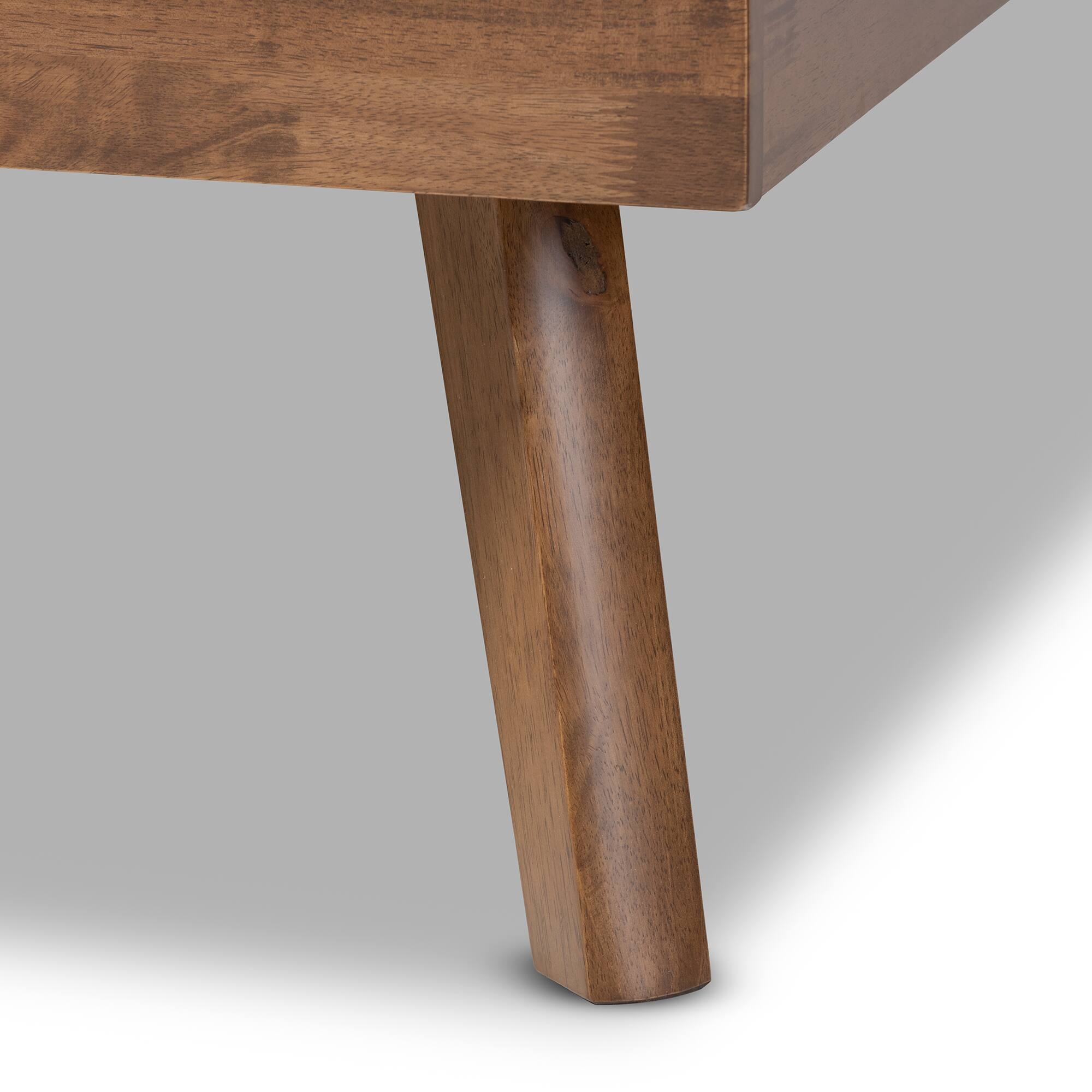 Alt View 1. Baxton Studio - Devan Mid-Century Modern Fabric Upholstered Walnut Brown Finished Wood Platform Bed - Dark Grey/Walnut.