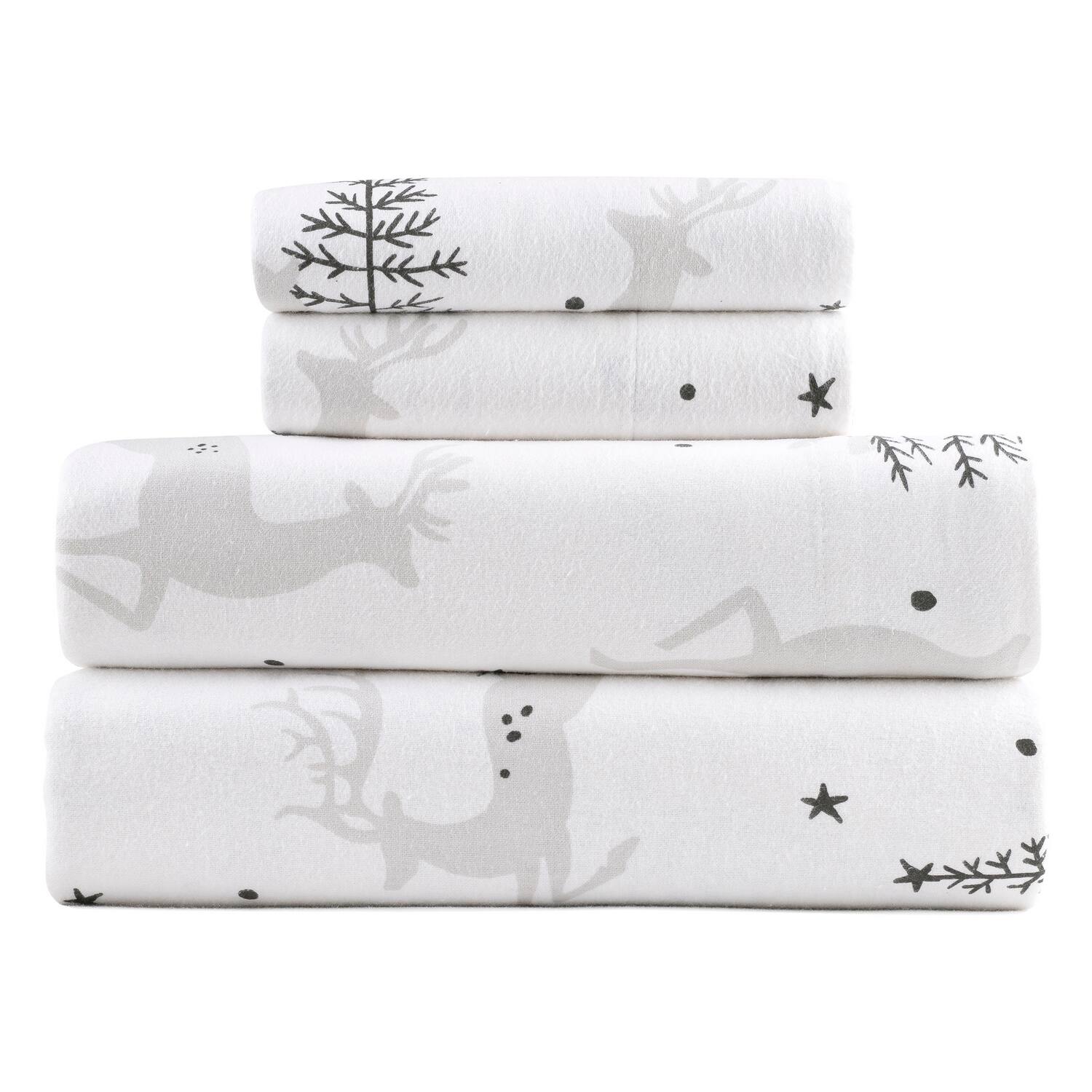 Angle. Kathy Ireland - Kathy Ireland 100% Turkish Cotton Flannel Sheet Set - Christmas Deer.