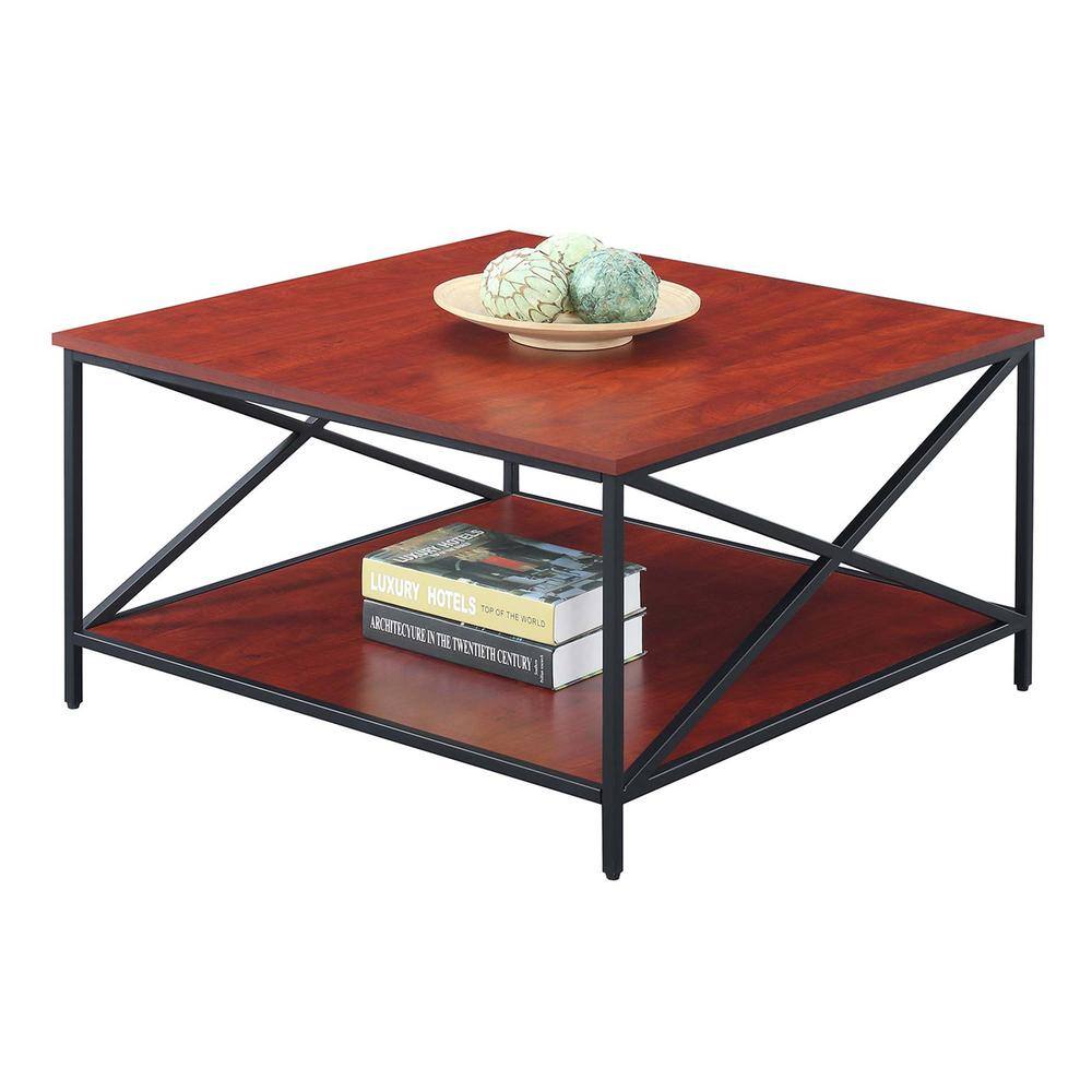Convenience Concepts - Tucson Metal Square Coffee Table with Shelf - Cherry/Black