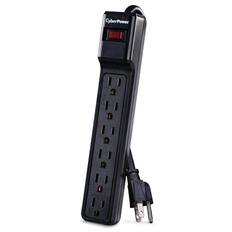 Front. CyberPower - 6-AC Outlet 900-Joule Essential Series Surge Protector Power Strip, 4-Ft. Cord, CSB604 - Black.
