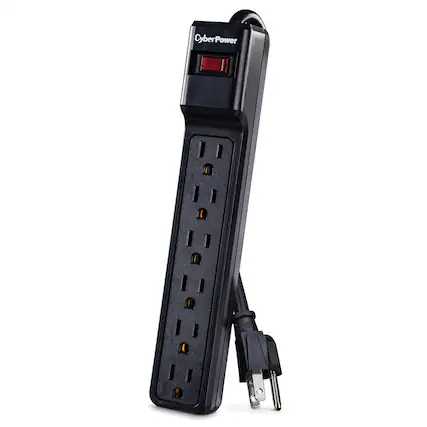 Front. CyberPower - 6-AC Outlet 900-Joule Essential Series Surge Protector Power Strip, 4-Ft. Cord, CSB604 - Black.