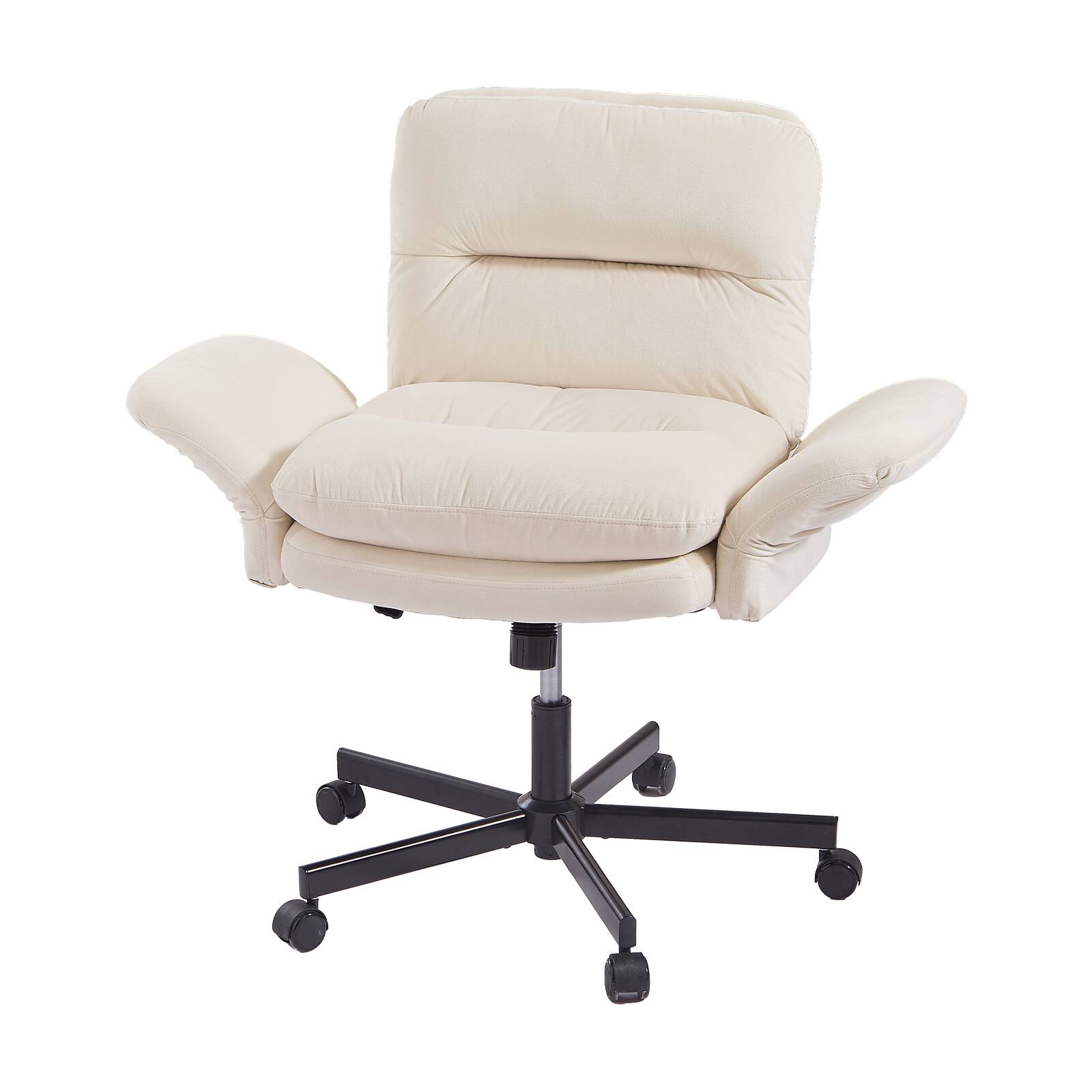 Alt View 9. Bestier - Ergonomic Cross-Legged Office Chair with Flip-Up Arms, Swivel Wheels & Adjustable Backrest for Computer Office Desk - Off White Suede.