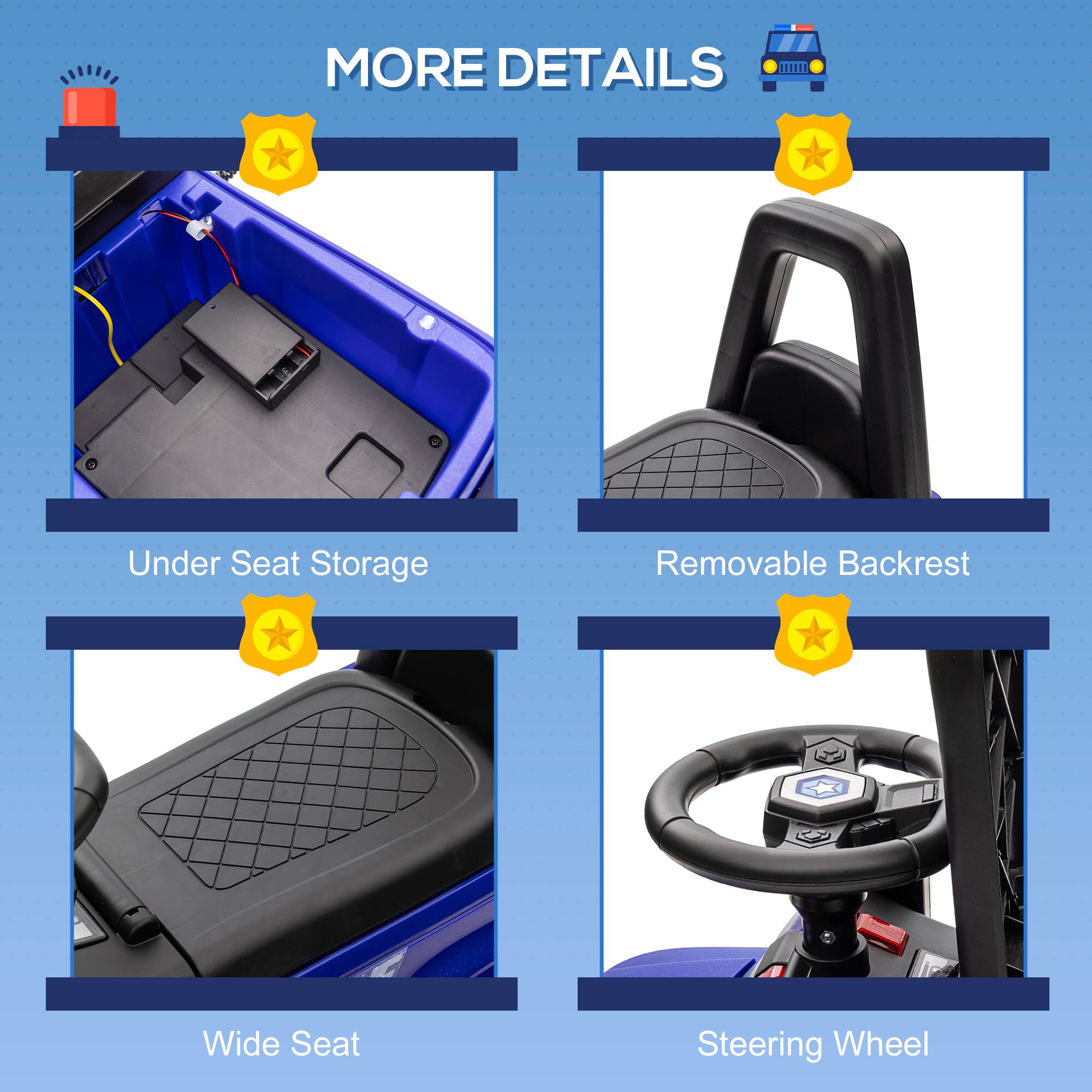 MORE DETAILS

- Under Seat Storage
- Removable Backrest
- Wide Seat
- Steering Wheel
