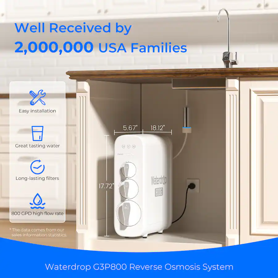 Simple Filter System Waterdrop G3P800 Tankless Reverse Osmosis System, with 800 GPD Membrane ...