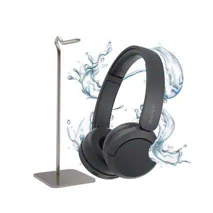 Front. Sony - Sony WH-CH520 Compact Wireless Bluetooth On-Ear Headphones (Black) with Stand - Black.