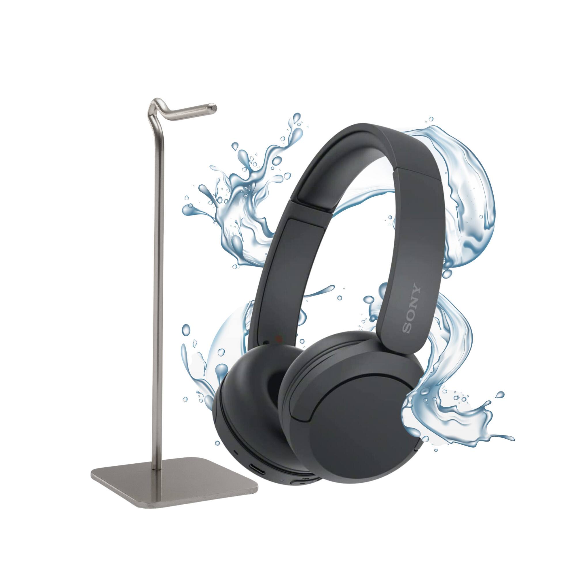 Front. Sony - Sony WH-CH520 Compact Wireless Bluetooth On-Ear Headphones (Black) with Stand - Black.