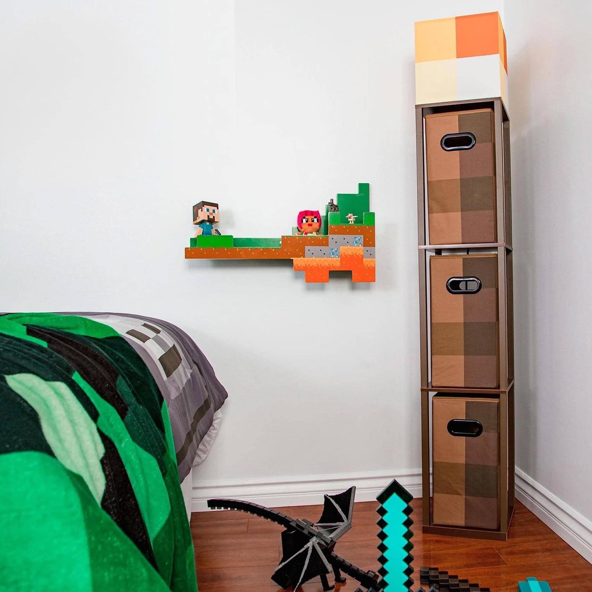 Alt View 3. Ukonic - Minecraft Brownstone Torch Standing Floor Lamp and Storage Unit | 5 Feet Tall - Brown.