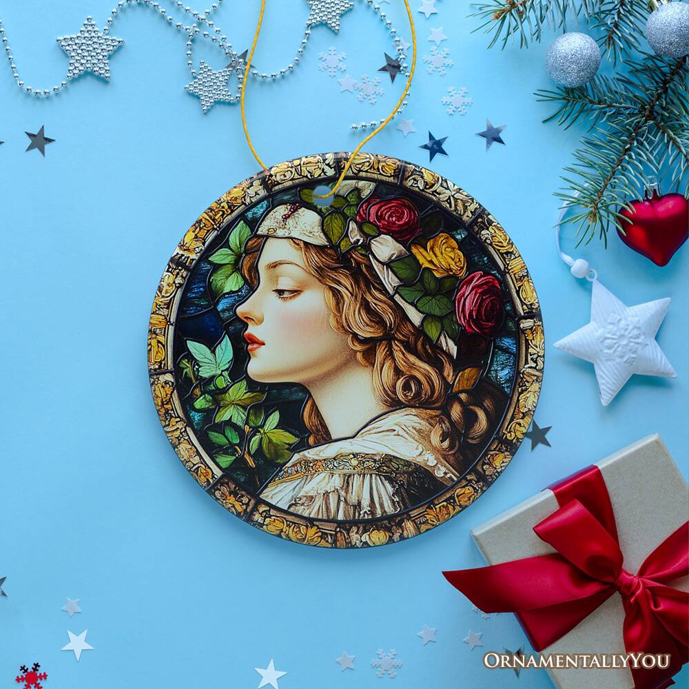 Back. OrnamentallyYou - Feminine Beauty in Renaissance Stained Glass Ornament Artistic Medieval Christmas Gift - Multi-colored.