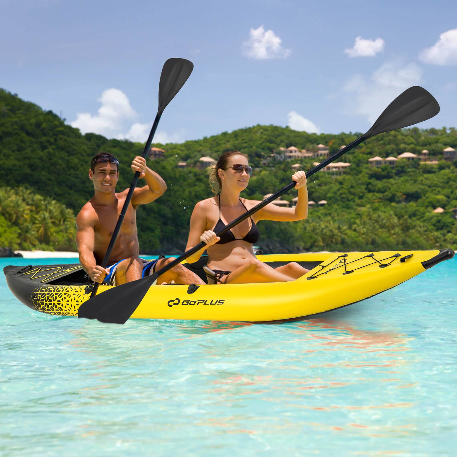 Alt View 3. Costway - Costway Inflatable Kayak Set Portable 2-person Kayak with Aluminium Oars EVA Padded Seat - Yellow.