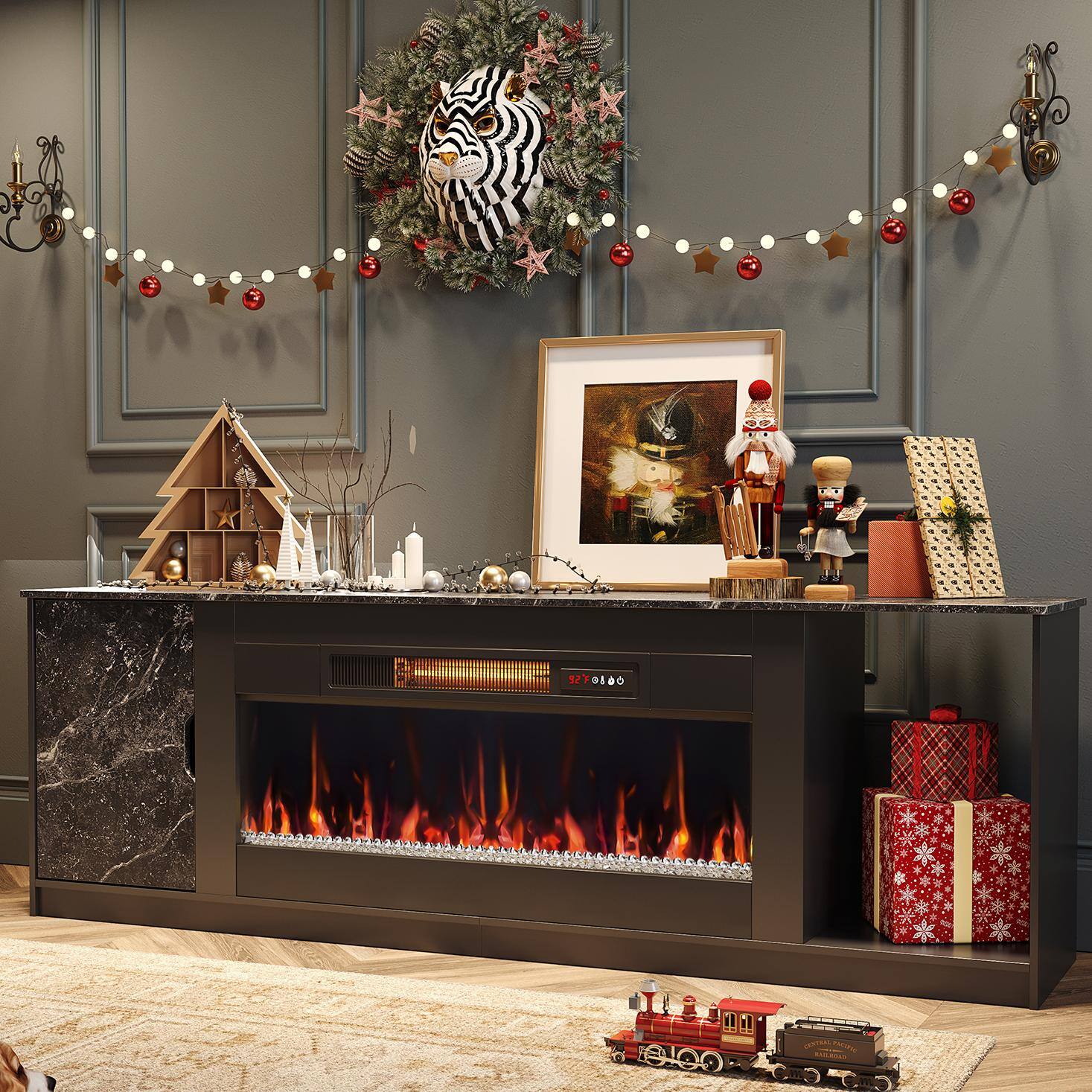 Front. Bestier - Bestier 70" Gaming TV stand with 36" fireplace cabinets & open storage for TVs up to 75" and PS5 consoles - Black.