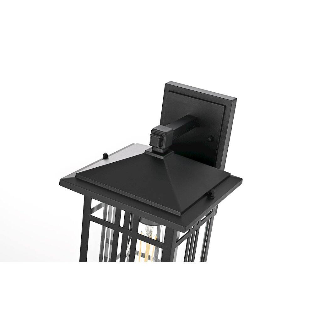Alt View 3. Elegant Lighting - Harley 13 inch Outdoor Wall sconce in Black - Black And Clear.