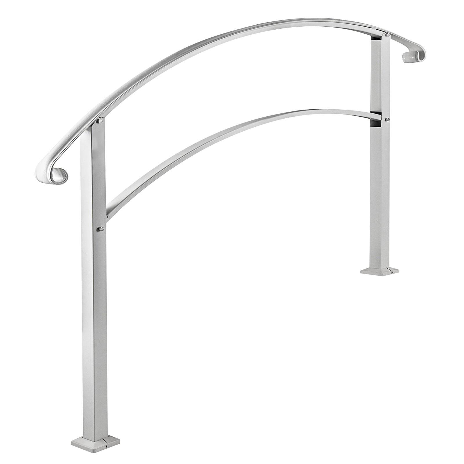 Front. Glintex - Outdoor Handrail for 1–3 Steps White Wrought Iron Stair Railing Flexible Front Porch Handrail，Concrete or Wooden Stairs - White.
