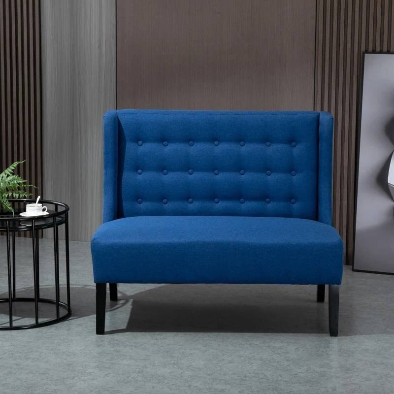 Angle. Hivvago - Scandinavian 2 Seater Button Tufted Loveseat Wooden Legs Blue Linen - Blue.
