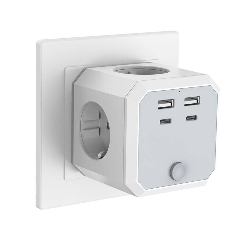 Alt View 2. Cluzine - Cube Power Outlet Extender 1-to-4 Outlets with 2 USB & Type-C Charging Ports & On/Off Switch - White.