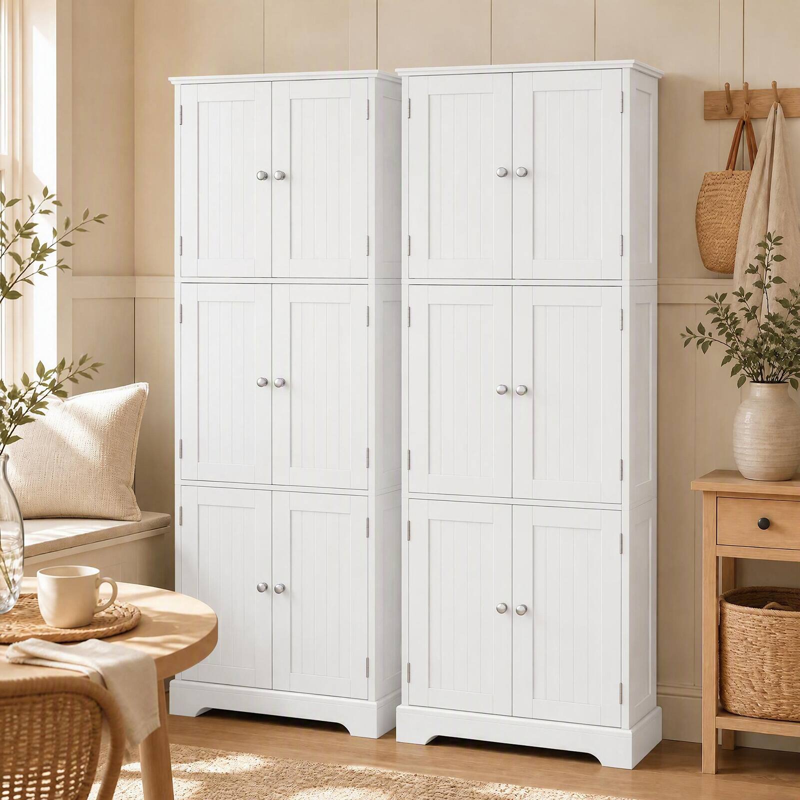 Alt View 4. Costway - Costway Tall Bathroom Storage Cabinet with 6 Doors, Adjustable Shelves for Kitchen - White.