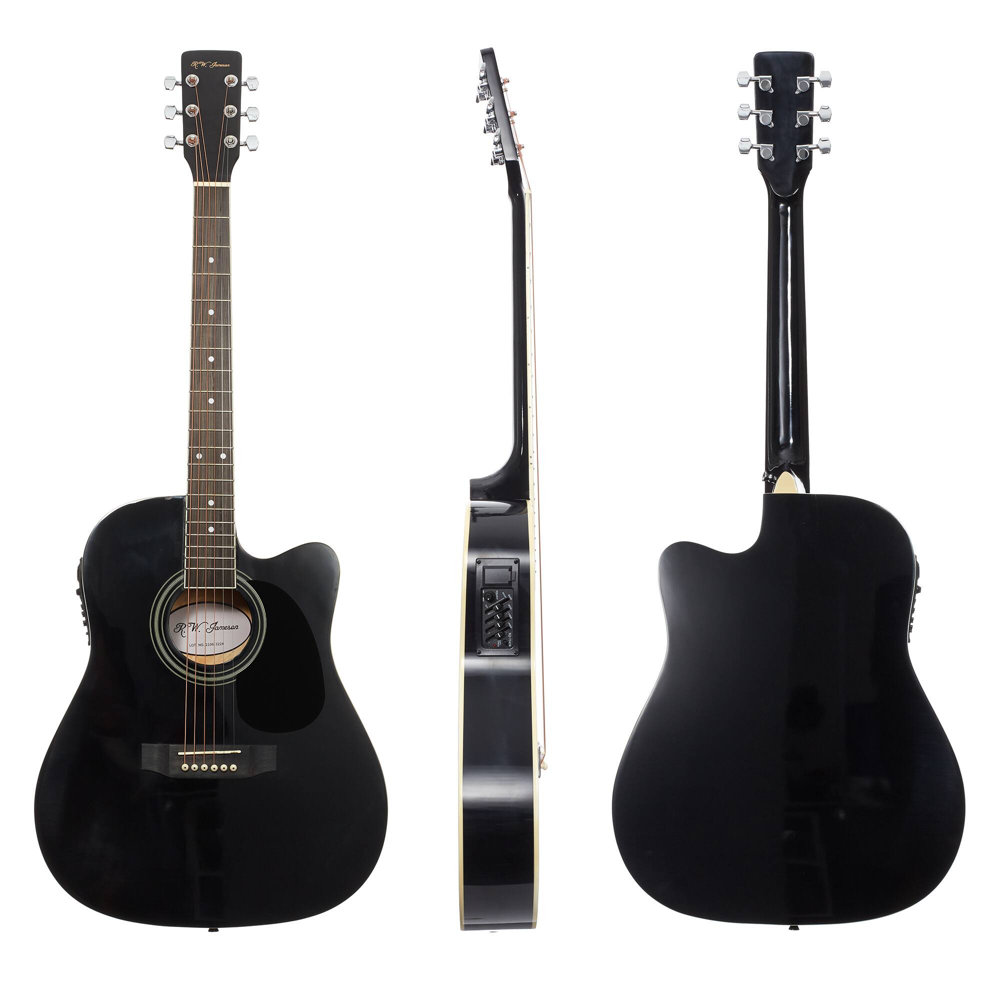 Alt View 1. Jameson Guitars - Thinline Cutaway Acoustic Electric Guitar with Gig Bag - Right Handed - Black.
