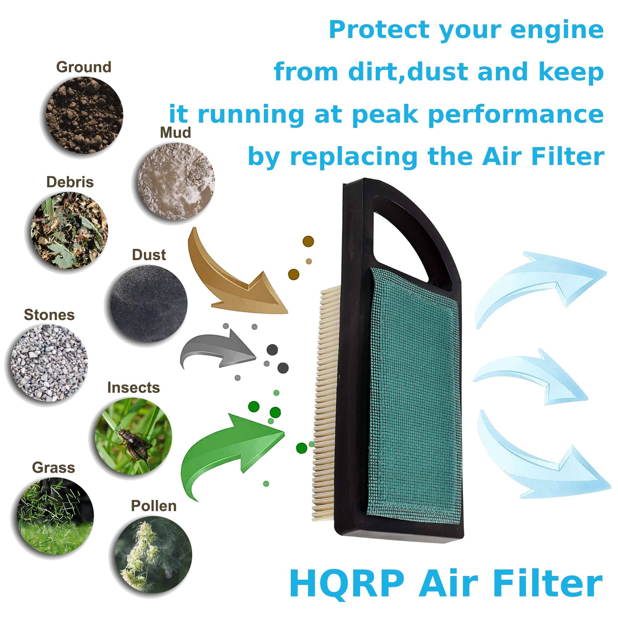 Protect your engine from dirt, dust, and keep it running at peak performance by replacing the Air Filter.

Ground Debris
- Mud
- Dust
- Stones
- Insects
- Grass
- Pollen

HQRP Air Filter