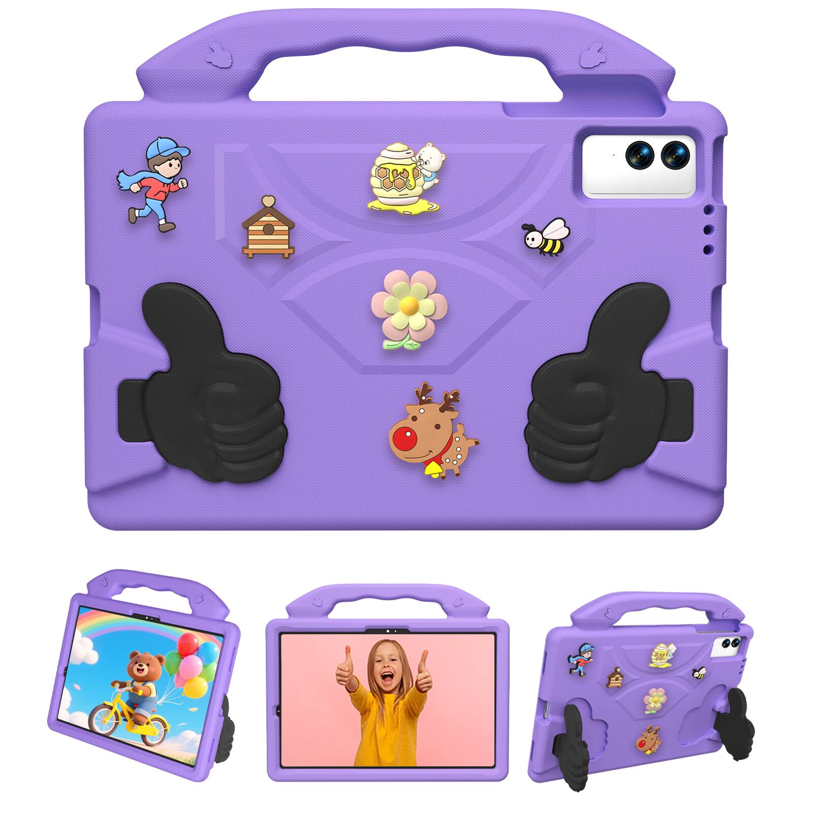 Front. Dteck - Kids Case for Samsung Galaxy Tab S9 FE+/S10+/S9+/S8+/S7+/S7 FE 12.4", Shockproof Silicone Stand Cover with Fun Charms - Purple.
