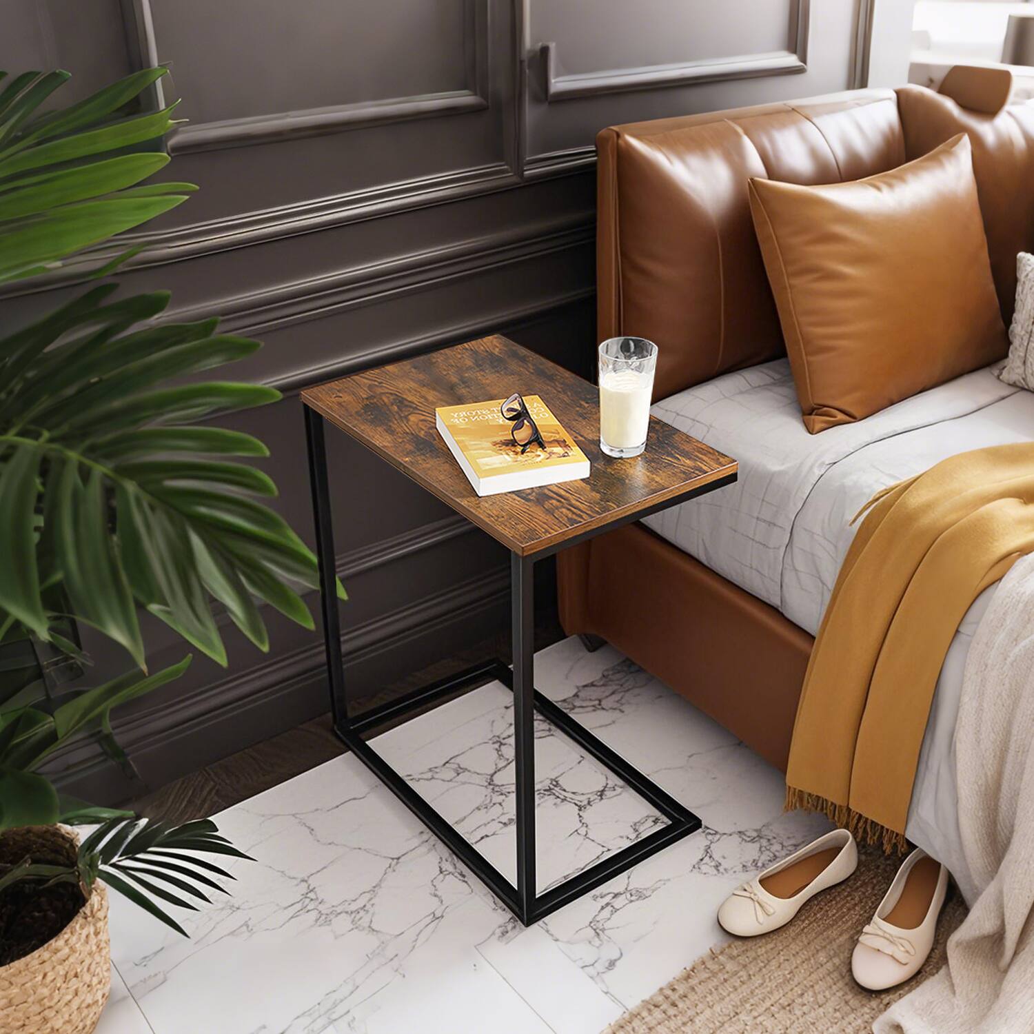 Left. Songmics Home - Small Side/End Table for Laptop, Bedroom, Living Room, Work in Bed or on The Sofa, Simple Structure, Stable - Rustic Brown and Black.