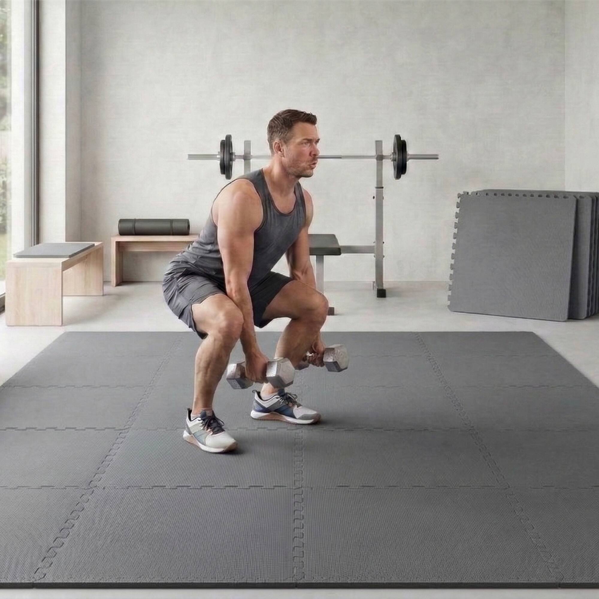 Alt View 3. BalanceFrom Fitness - BalanceFrom Fitness 144 Sq Ft Interlocking EVA Foam Exercise Mat Tiles, Gray - Grey.