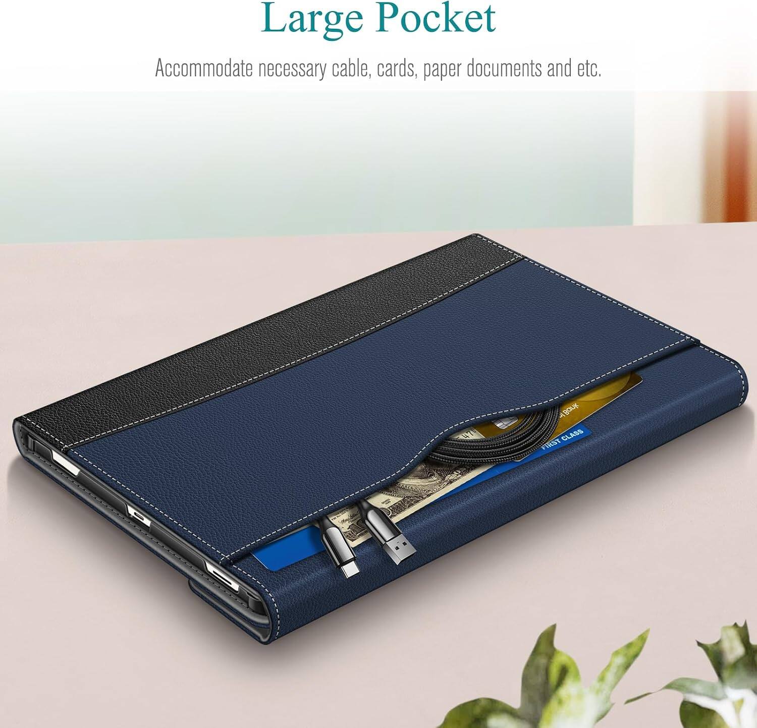 Large Pocket  
Accommodate necessary cable, cards, paper documents and etc.