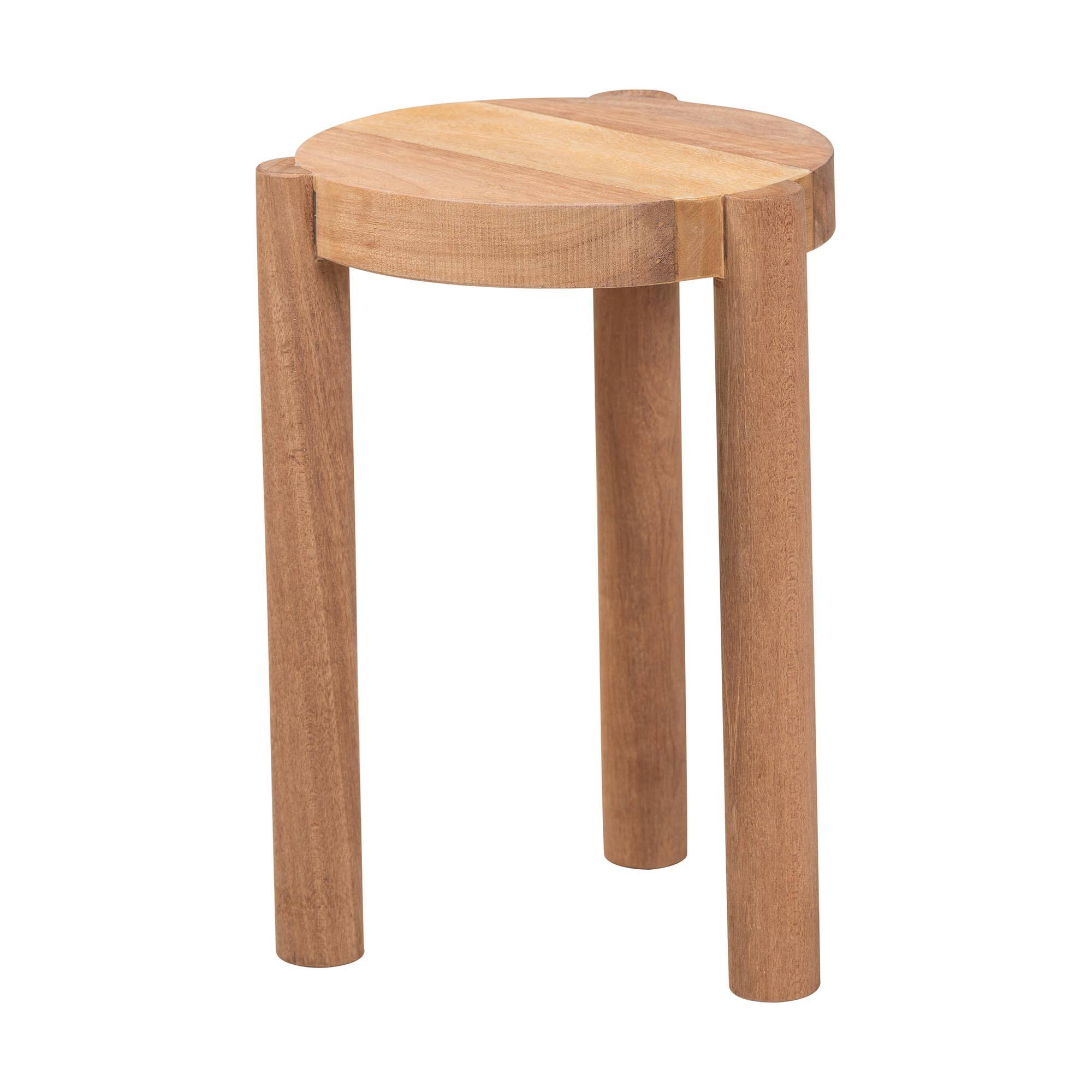 Front. bali & pari - Shadi Acacia Wood Multipurpose Accent Stool - Sculptural End Table with Tripod Base - Natural Brown.