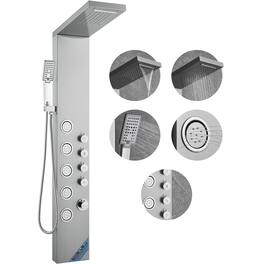 VEVOR - Shower Panel System, 4 Shower Modes Shower Panel Tower, Rainfall, Waterfall, 5 Full Body Massage Jets - Silver