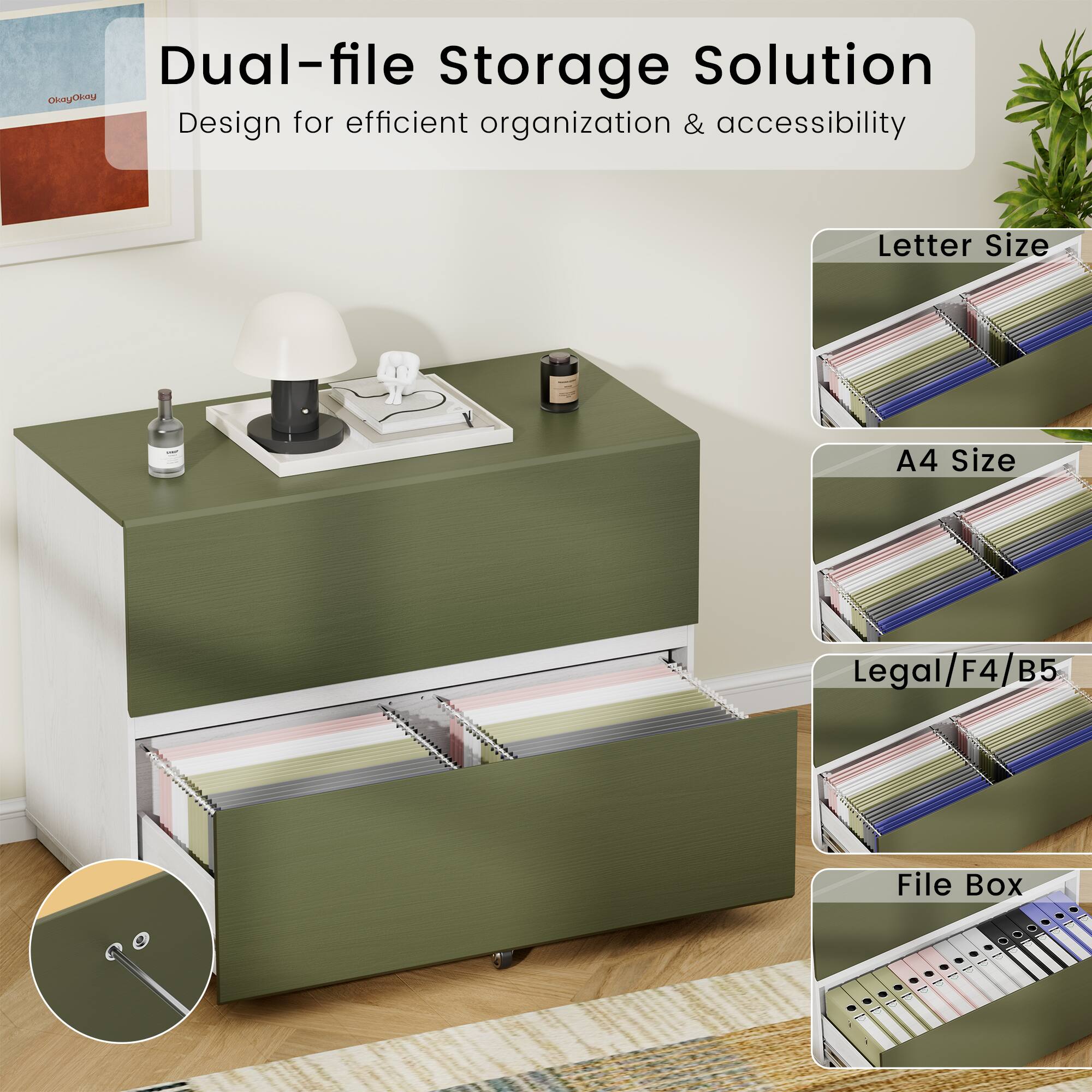 Dual-file Storage Solution  
Design for efficient organization & accessibility  
Letter Size  
A4 Size  
Legal/F4/B5  
File Box