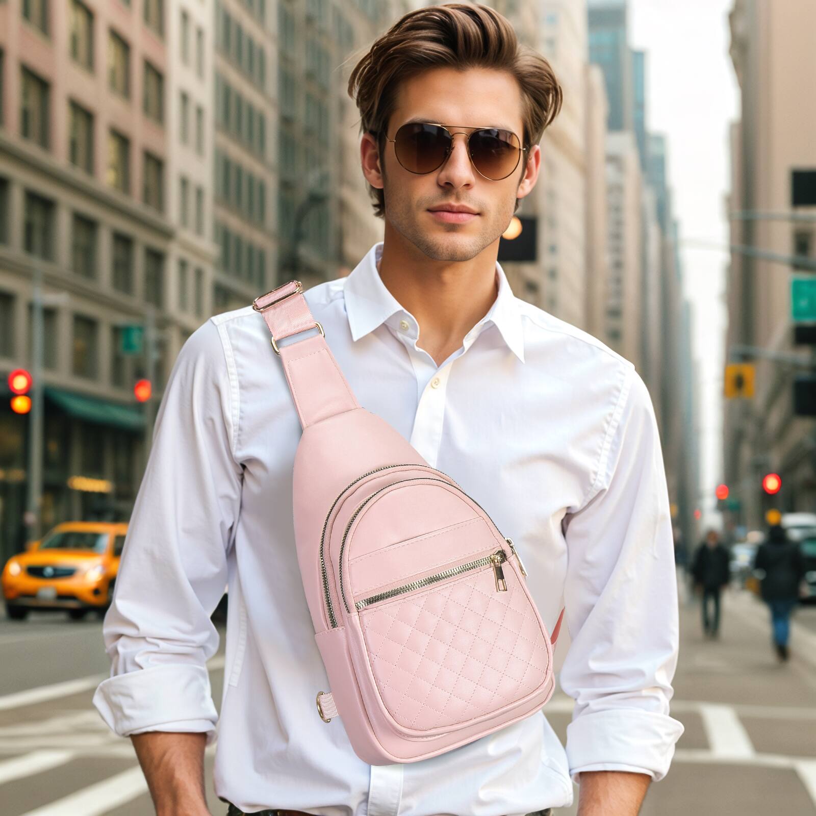 Alt View 2. Unique Bargains - Crossbody Bags for Women Men Leather Sling Bag Cross Body Backpack for Women Casual Chest Bag Daypack for Travel Hiking - Pink.