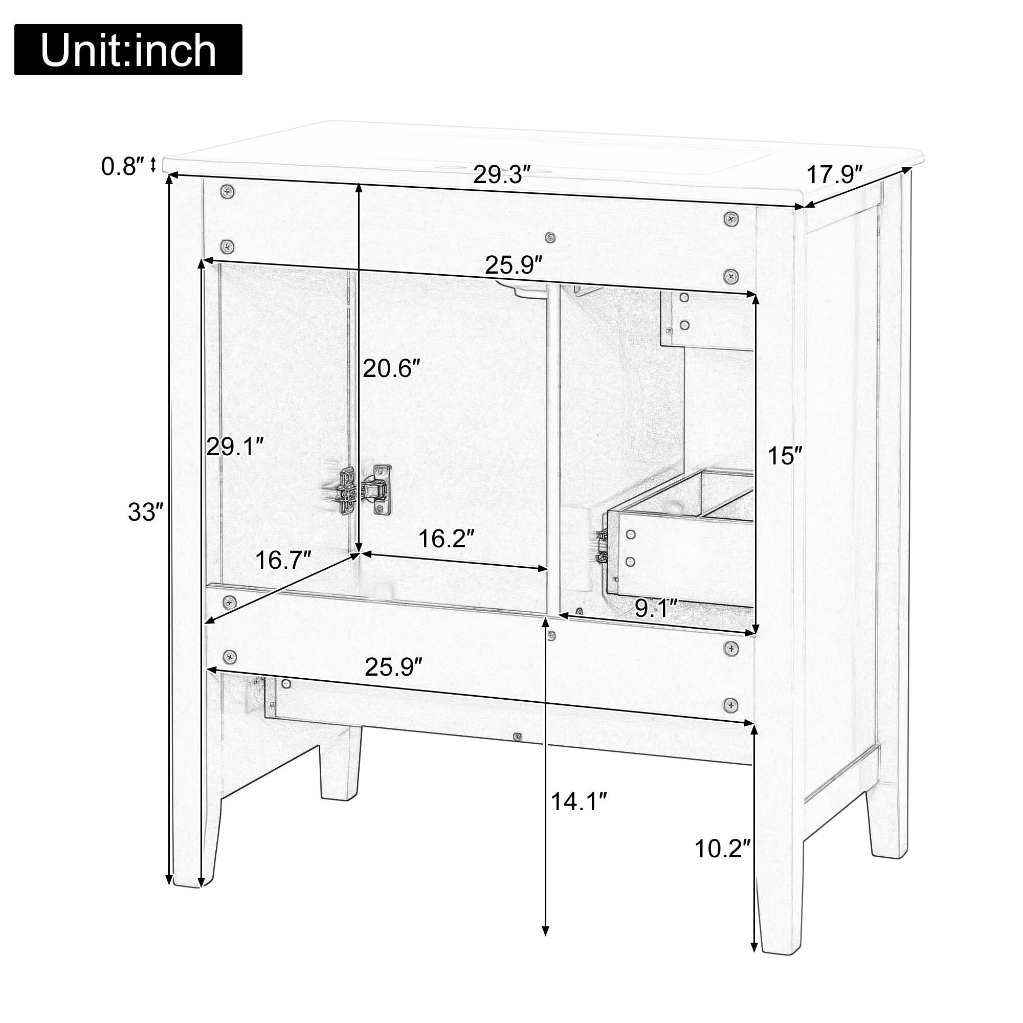 Unit: inch  
0.8"  
29.3"  
17.9"  
25.9"  
20.6"  
29.1"  
15"  
33"  
16.7"  
16.2"  
9.1"  
25.9"  
14.1"  
10.2"