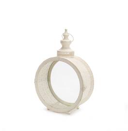 BreeBe - Ivory Ornate Metal Circle Lantern 17.5"D - Beige