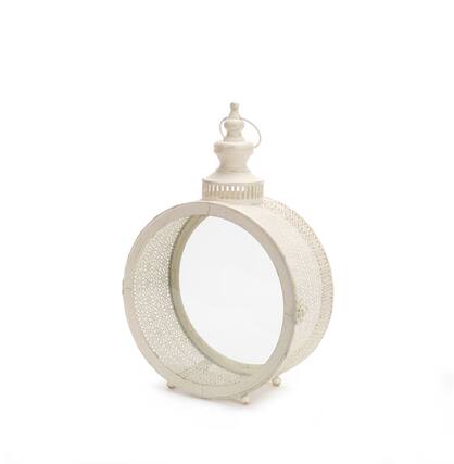 Front. BreeBe - Ivory Ornate Metal Circle Lantern 17.5"D - Beige.
