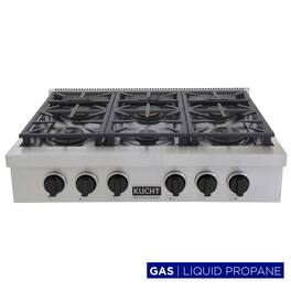 Kucht - Professional 36 in. Propane Gas Range Top with Sealed Burners in Stainless Steel with Tuxedo Black Knobs - Tuxed Black