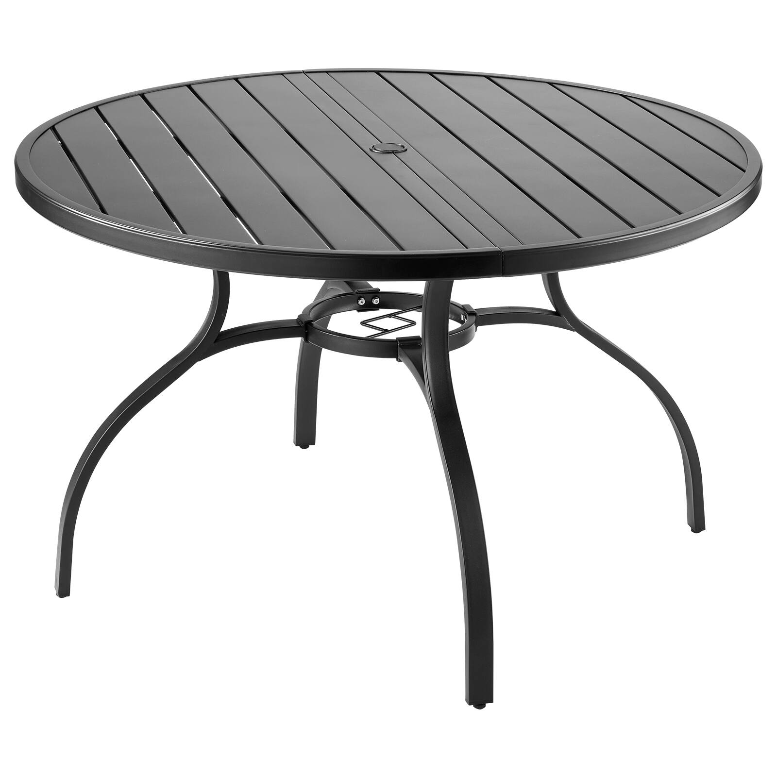 Alt View 5. VEVOR - Outdoor Patio Dining Table, 47 inch Round Metal Steel Slat Backyard Bistro Tables, with 1.5 in Umbrella Hole - Black.