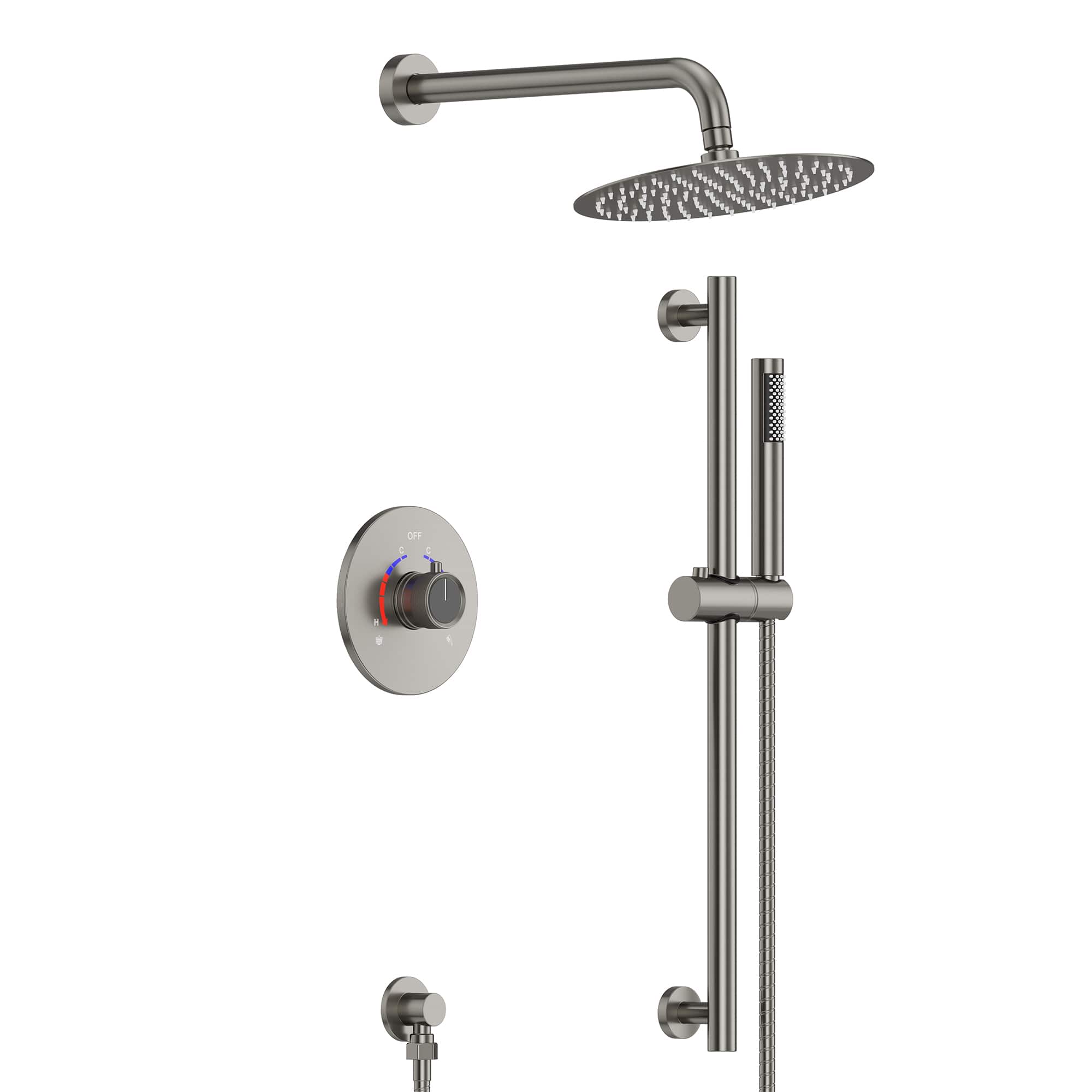 GRANDJOY - Modern Anti-Scald Multifunction Shower System with Adjustable Slide Bar and Fingerprint-Resistant Finish - Brushed Nickel