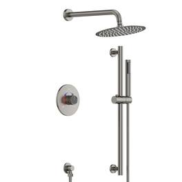 GRANDJOY - Modern Anti-Scald Multifunction Shower System with Adjustable Slide Bar and Fingerprint-Resistant Finish - Brushed Nickel