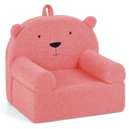 Front. Costway - Costway Kids Bear Sofa Toddler Foam Couch with Soft Fleece Fabric Cover - Pink.