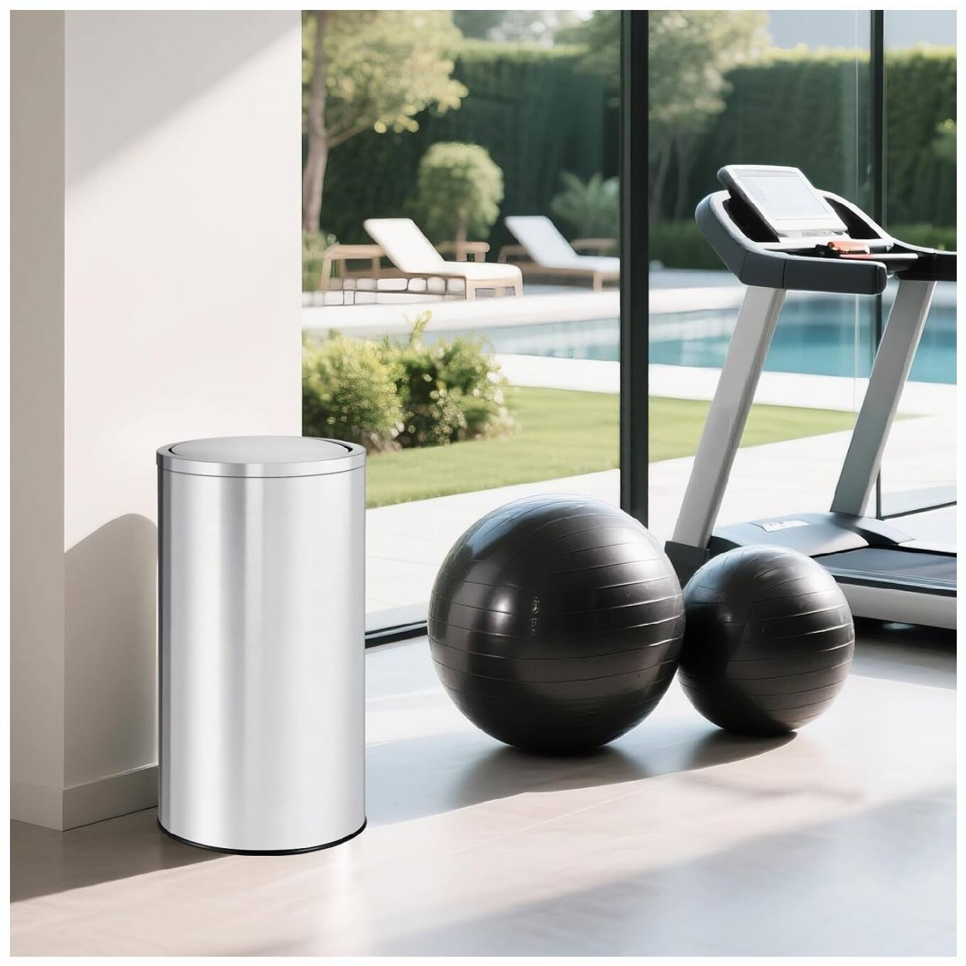 Back. GARVEE - 18.5 Gallon (70L) Stainless Steel Trash Can with Swing Lid, Removable Inner Bucket - Silver.