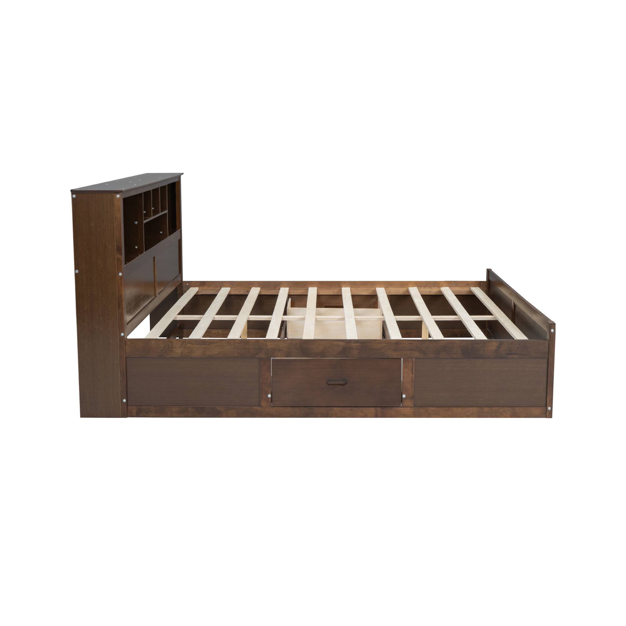 Alt View 10. Tiramisubest - King Size Wood Platform Bed with Multi-storage Headboard, USB and Drawers, Antique Wood Color - Wood.