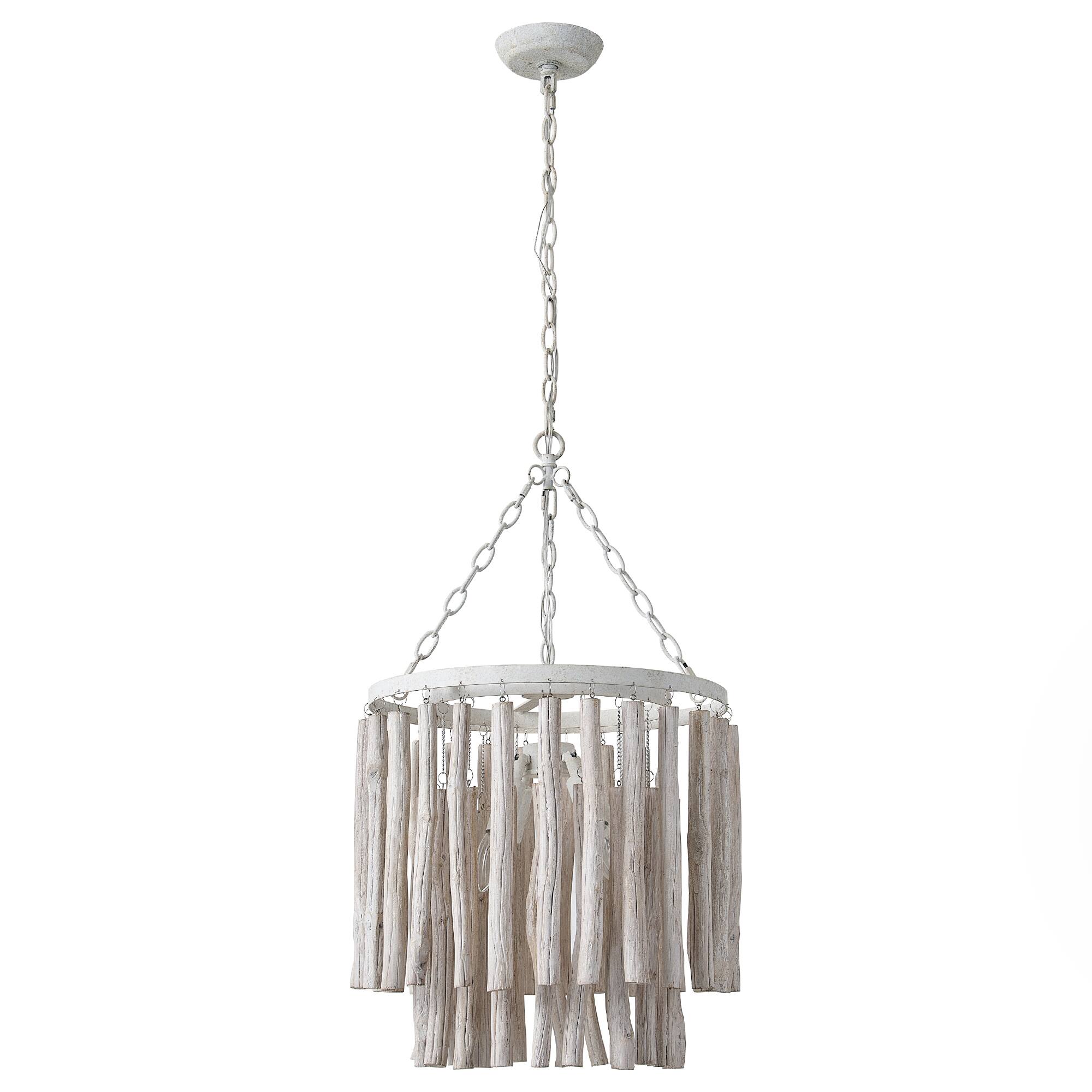 Alt View 6. Parrot Uncle - 17"W Farmhouse White Wooden Adjustable 4-Light Chandelier - White.
