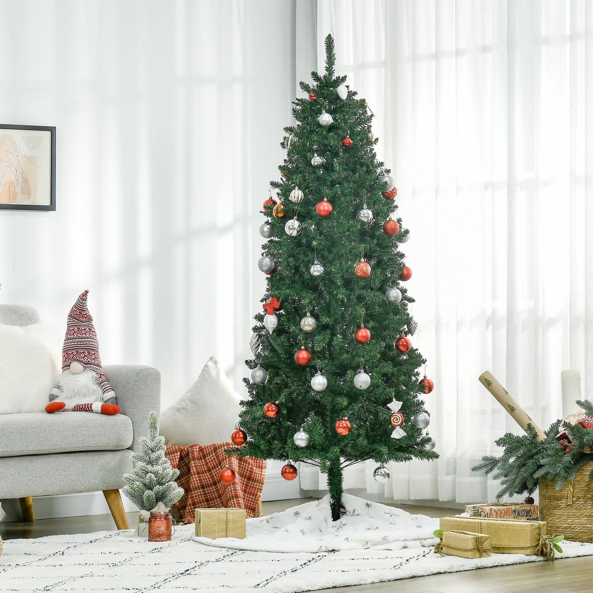 Angle. BreeBe - 6 ft Tall Unlit Slim Fir Artificial Christmas Tree with Realistic Branches - Green.