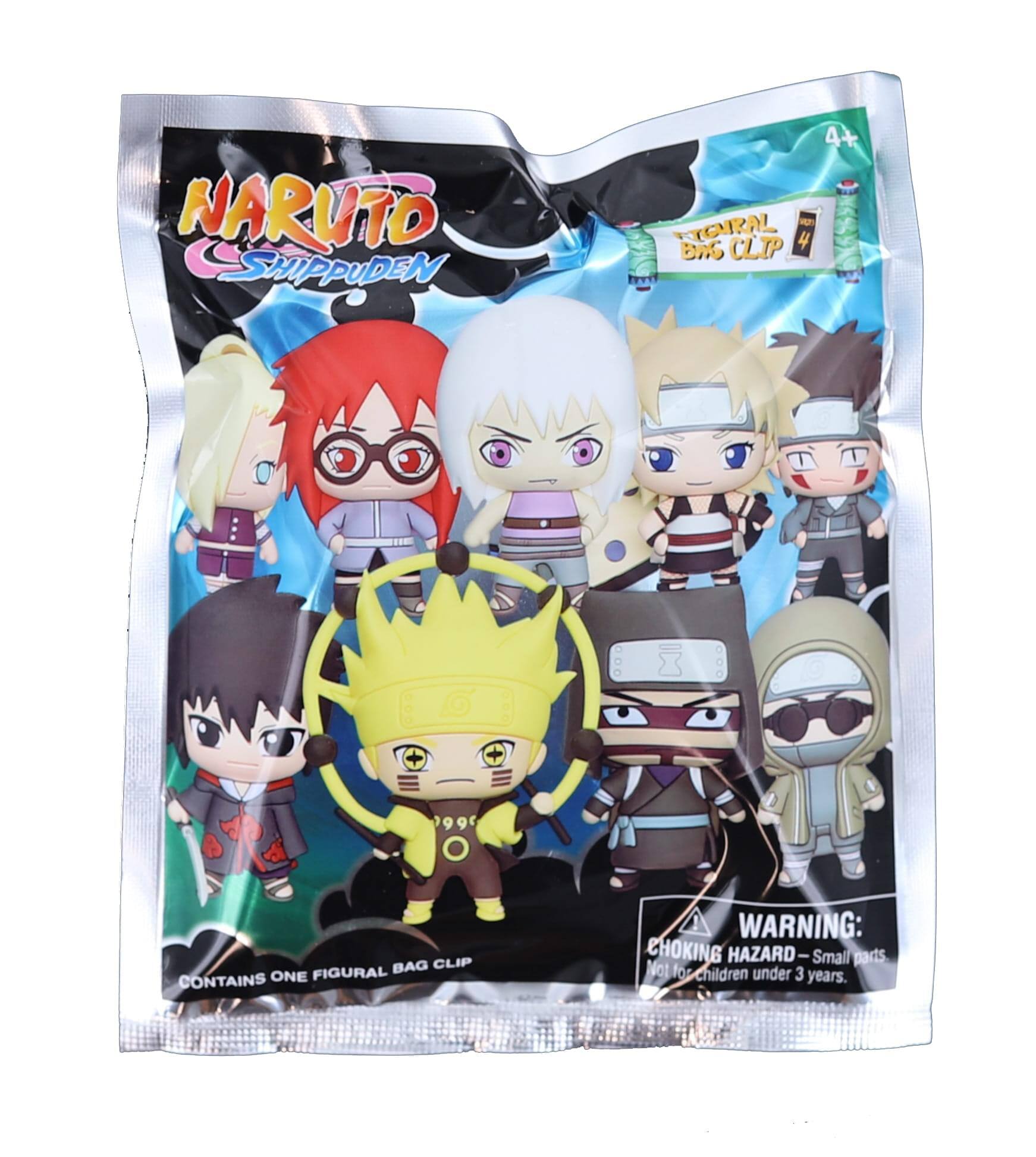NARUTO SHIPPUDEN 4+ A FIGURAL CLIP 4 BAG CLIP CONTAINS ONE FIGURAL BAG CLIP WARNING: CHOKING HAZARD - Small parts. Not for children under 3 years.