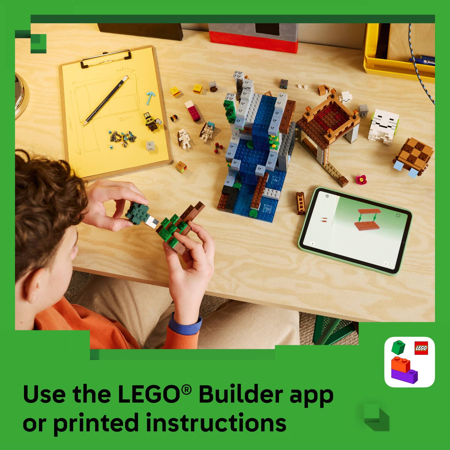 Use the LEGO® Builder app or printed instructions