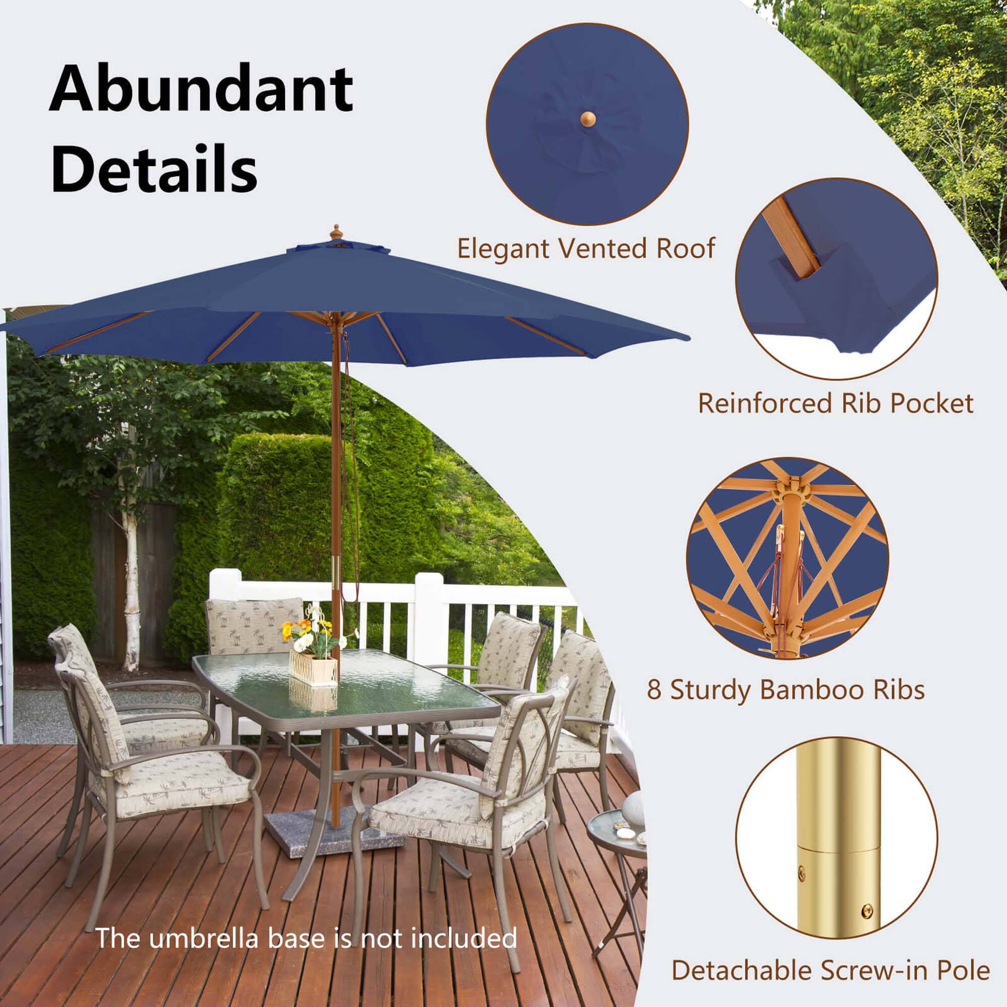 Abundant Details: Elegant Vented Roof, Reinforced Rib Pocket, 8 Sturdy Bamboo Ribs, Detachable Screw-in Pole.