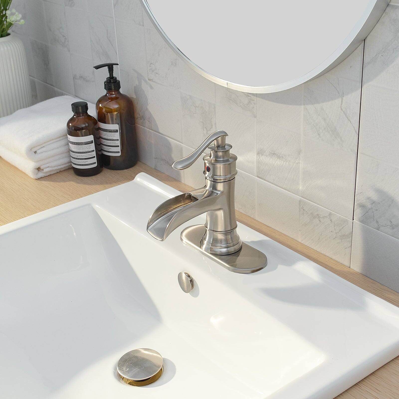 Alt View 7. Boyel Living - Waterfall Single Hole Single-Handle Low-Arc Bathroom Faucet with Pop-up Drain Assembly in Brushed Nickel - Brushed Nickel.