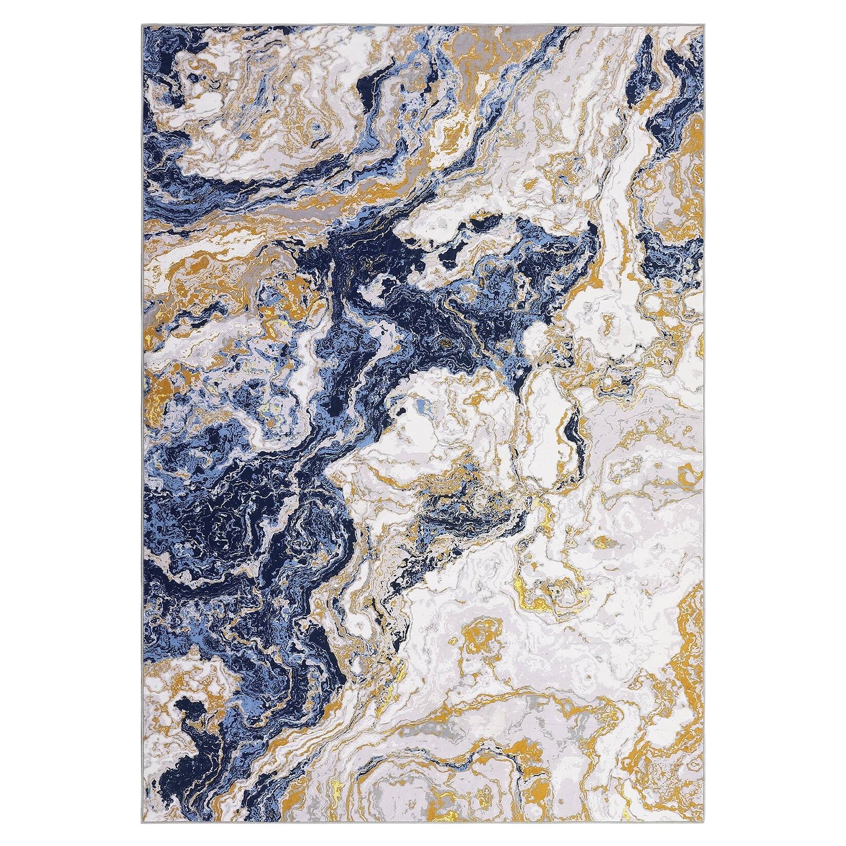 Front. Homhougo - 10x13 Abstract Area Rug, Machine Washable Marble Non-Slip Carpet for Dining Office Blue - Blue.