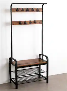 ALEXOUN - 4-in-1 Hall Tree with Shoe Bench - Entryway Coat Rack & Storage, 9 Removable Hooks + Hanging Rod,Rustic /Black,1pc - Brown