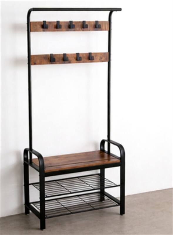 Front. ALEXOUN - 4-in-1 Hall Tree with Shoe Bench - Entryway Coat Rack & Storage, 9 Removable Hooks + Hanging Rod,Rustic Brown/Black,1pc - Brown.